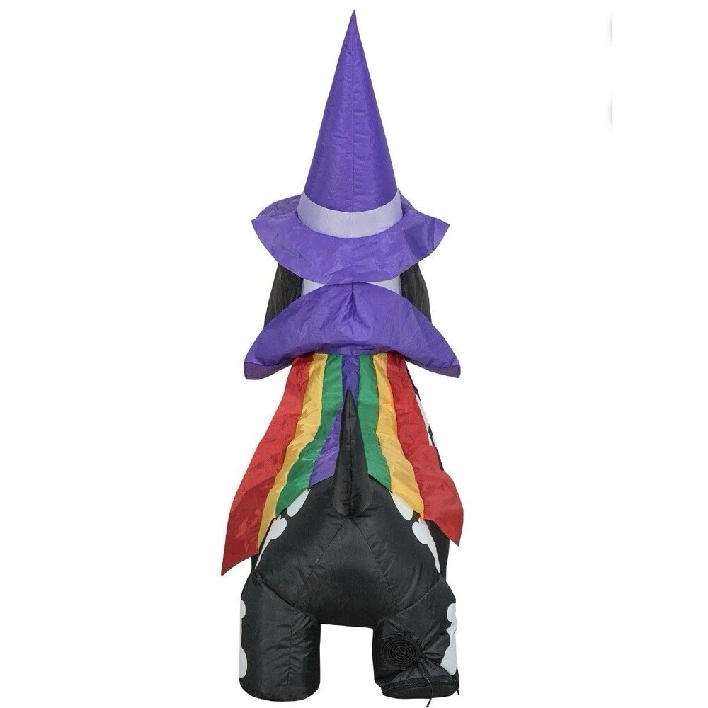 Inflatable Gemmy 4 Foot Rainbow Skeleton Dog with Witch Hat for Halloween. - Picture 3 of 7